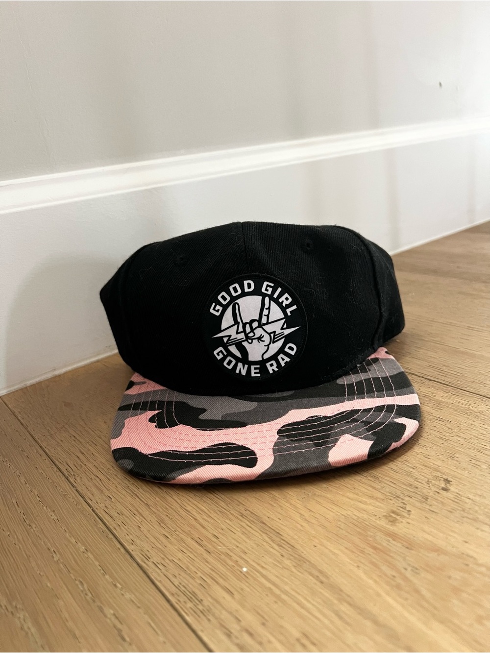 Good Girls Gone Rad Black Pink Snapback with Camo Brim Hat
